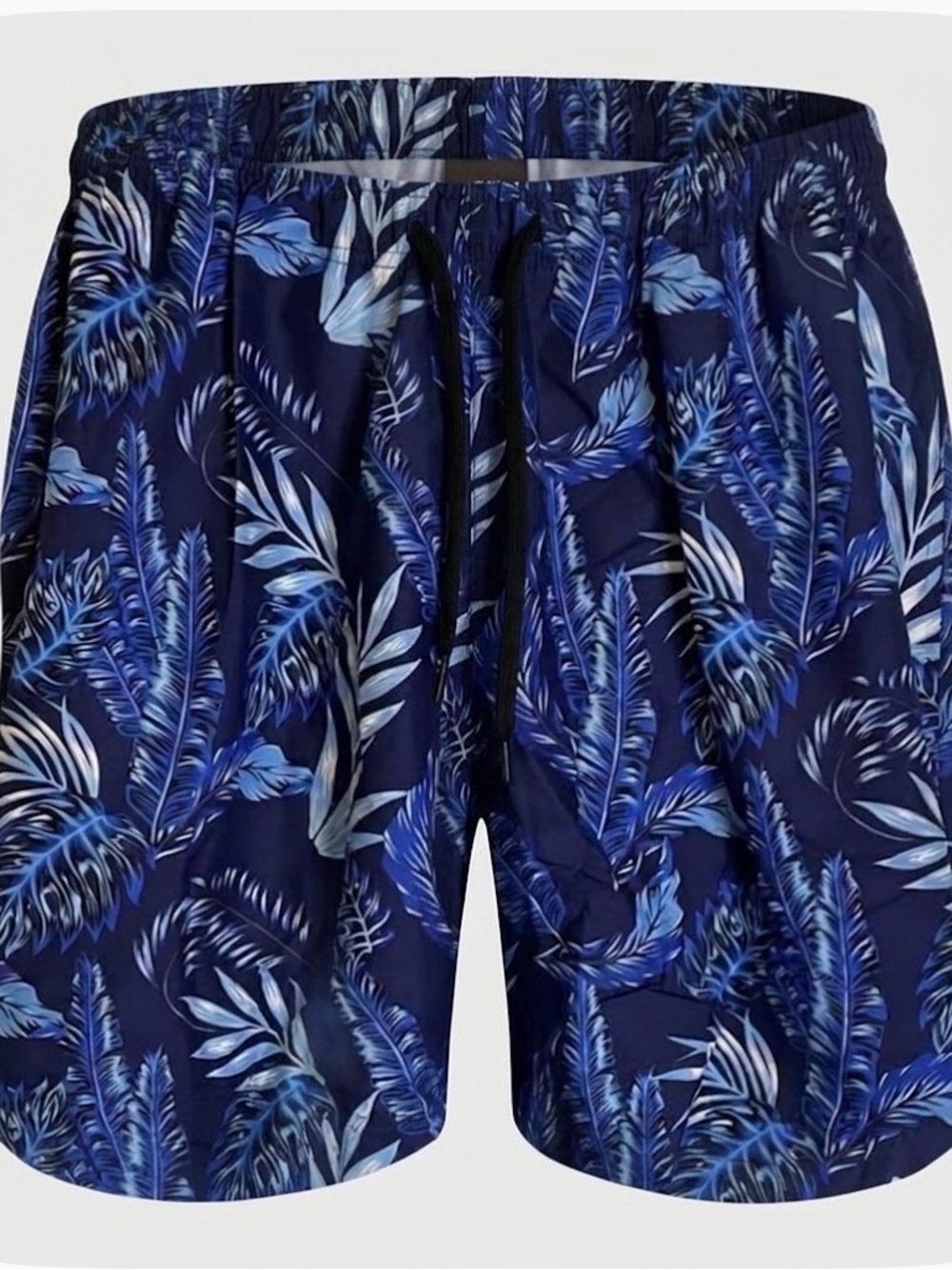 Tropical Leaf Print Drawstring Swim Shorts, Men’s XXL, Blue White